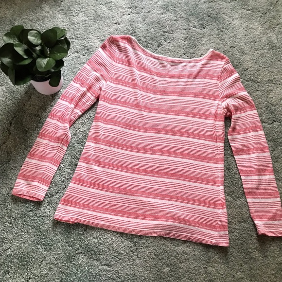 BANANA REPUBLIC Cream and Pinkish-Coral Striped Tee, Long Sleeve - Picture 2 of 10